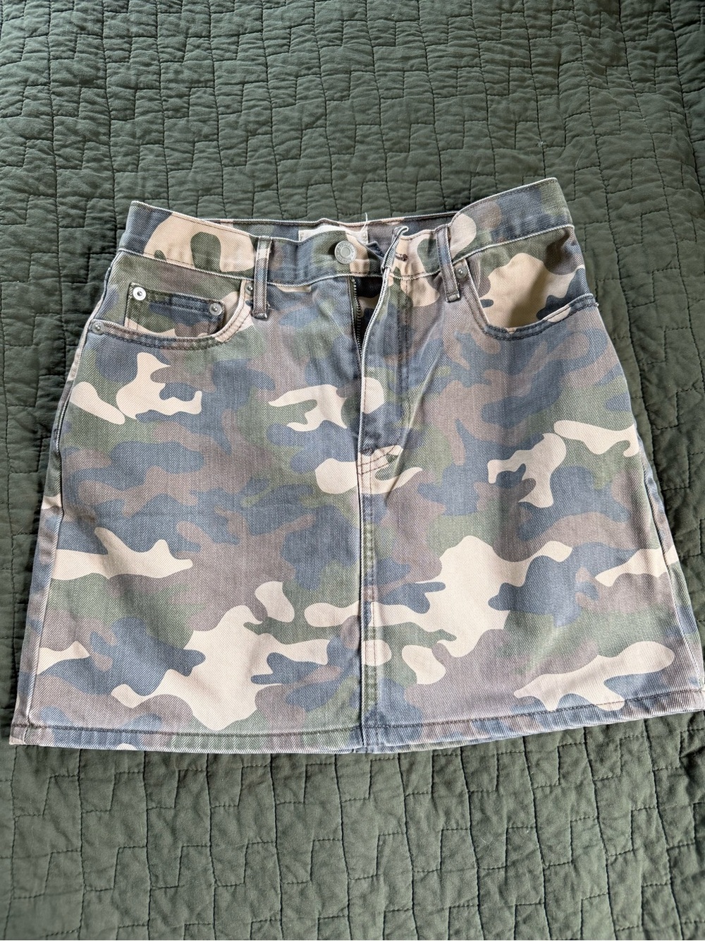 Camouflage Print Denim Mini Skirt - Green Camo